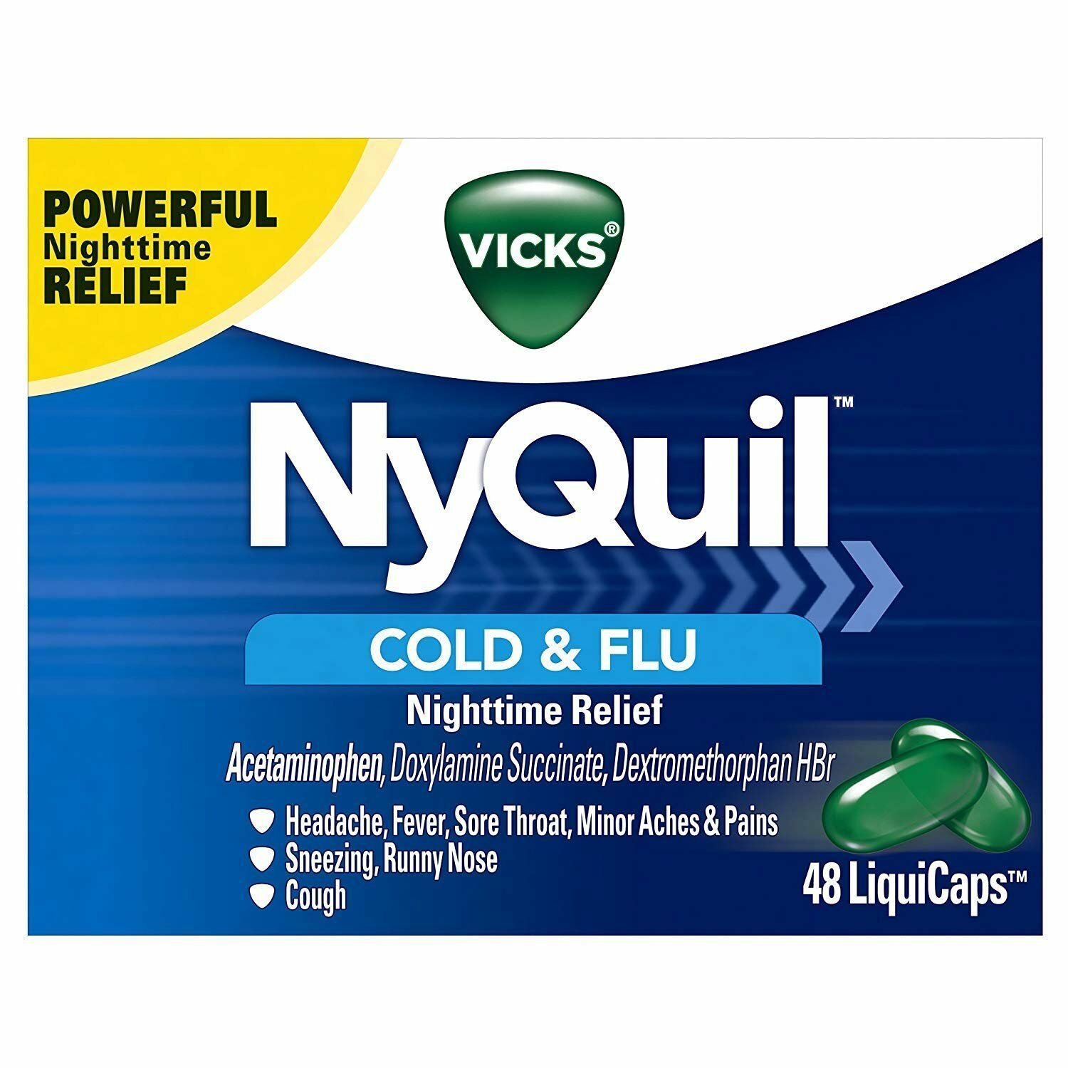 Vicks NyQuil Cough Cold and Flu Nighttime Relief, 48 LiquiCaps (Packaging May...