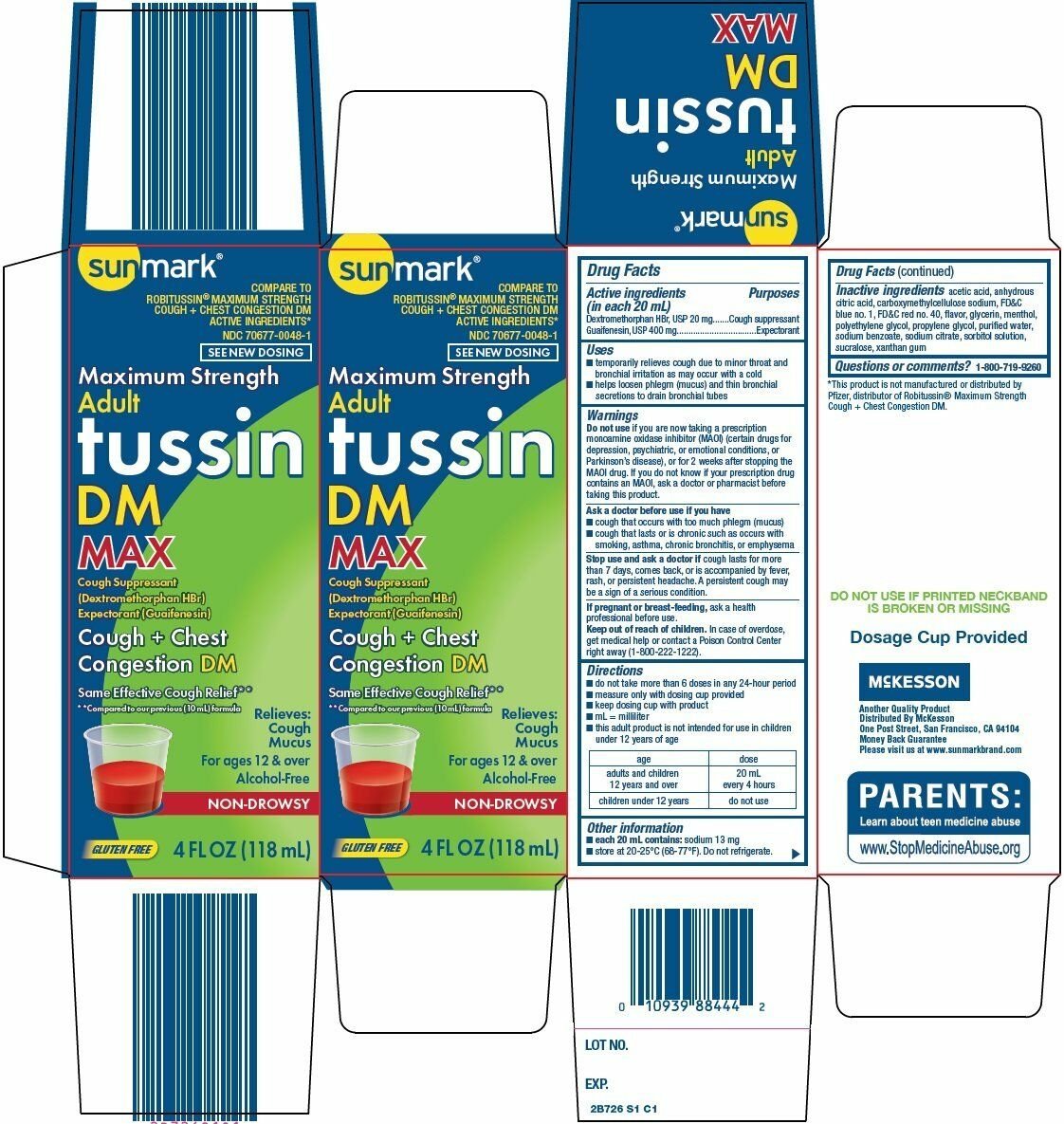 Sunmark Tussin DM MAX Cough and Chest Congestion Adult Non-Drowsy 4oz, 6 Pack