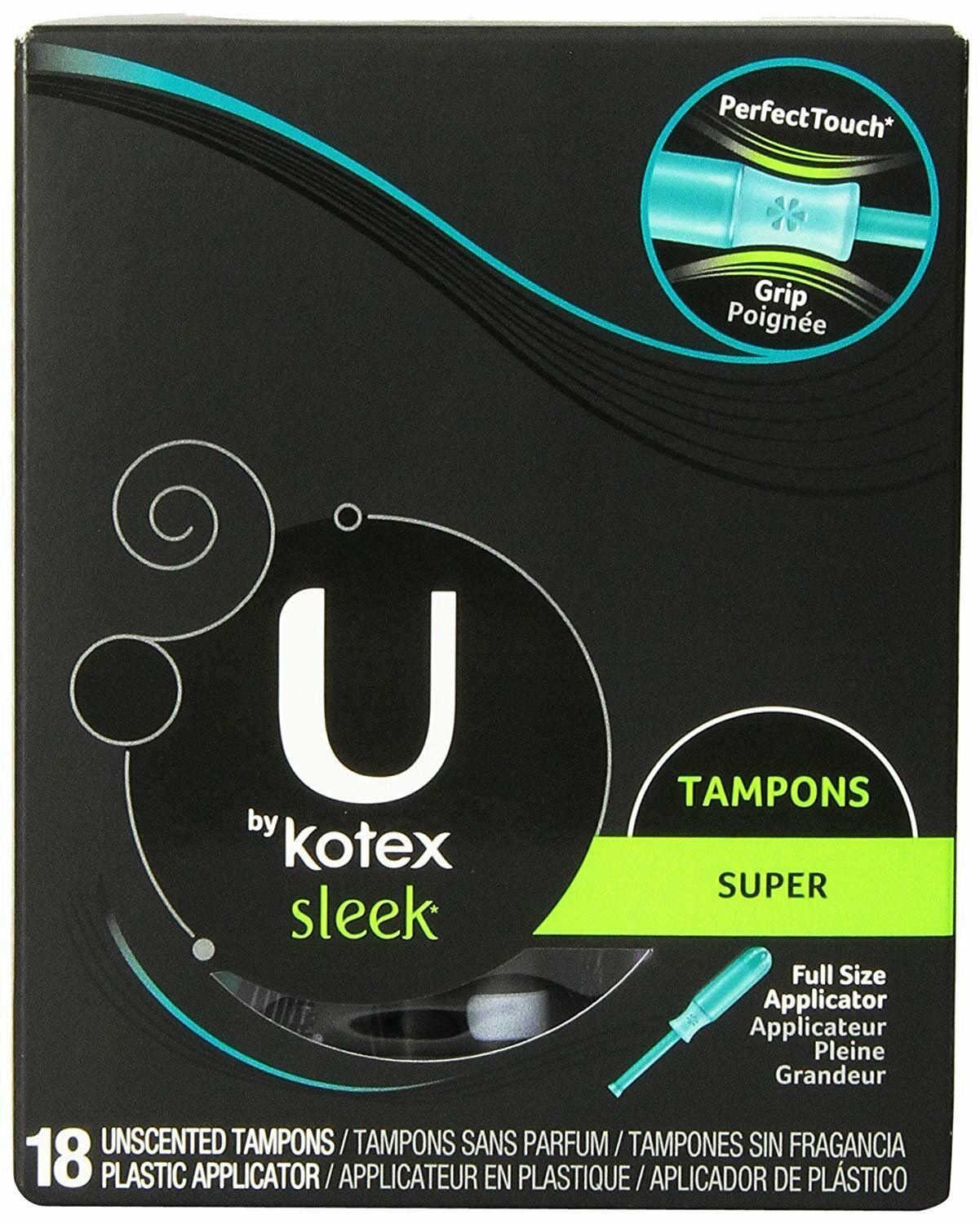 U By Kotex Sleek Tampons Super Absorbency,18 Count (Bulk Pack of 8)