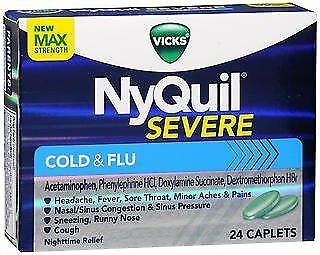 Vicks NyQuil Severe Cold & Flu Caplets - 24 ct, Bulk Pack of 6