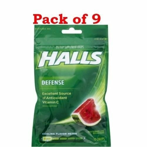 Halls Defense Vitamin C Supplement Drops, Watermelon Flavor, 30 ct