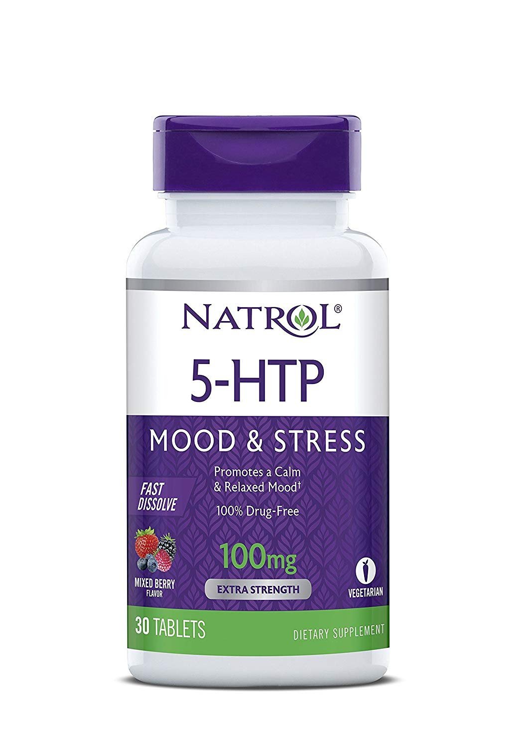 Natrol 5-HTP Fast Dissolve Extra Strength Wild Berry, 100mg, 30 Count, 5 Pack