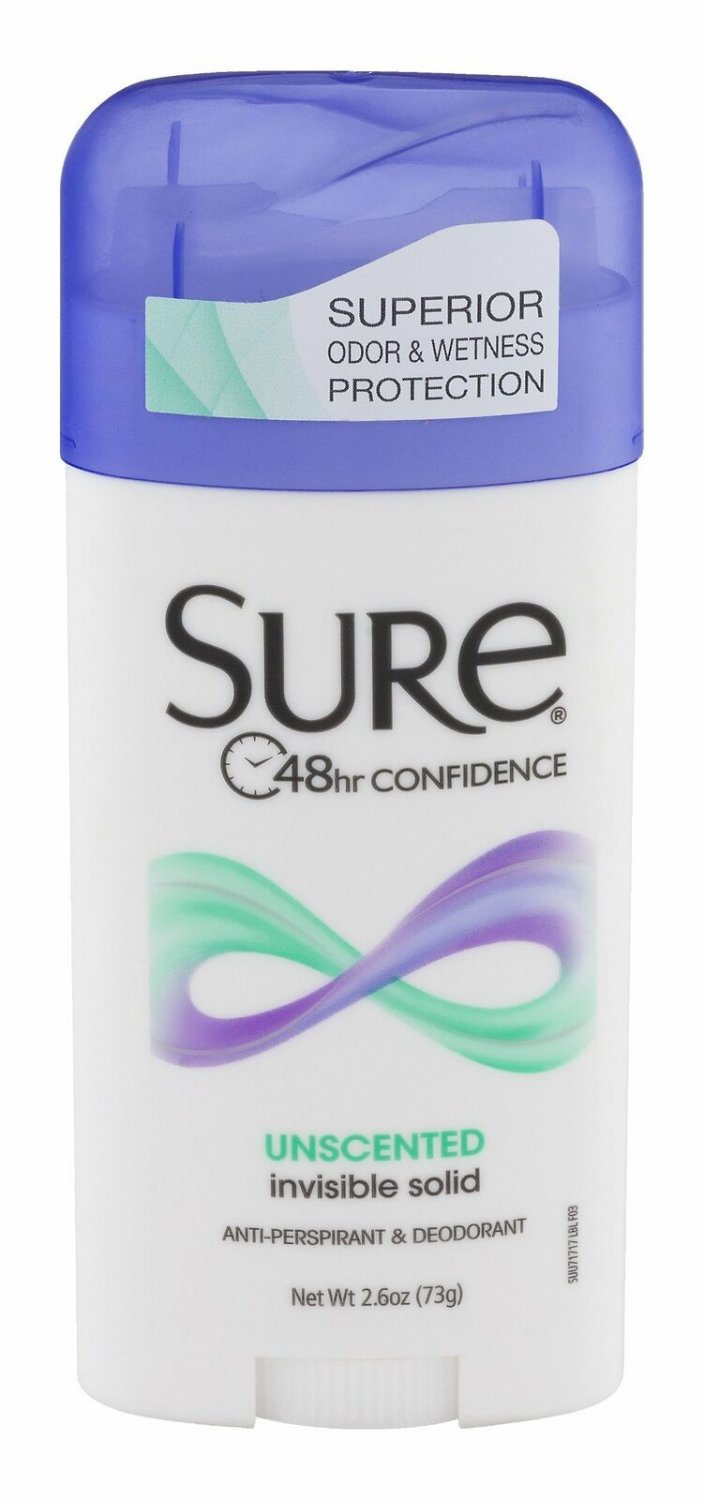 Sure Unscented Inivisible Solid Anti-Perspirant & Deodorant 2.6 oz (Bulk Pack of 24)