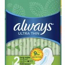 Always Ultra Thin Pads Size 2 Long Super with Flexi-Wings 32 Count (Bulk Pack of 2)