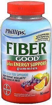 Phillips' Fiber Good plus Energy Support Gummies, Assorted Flavors - 80 ct,...