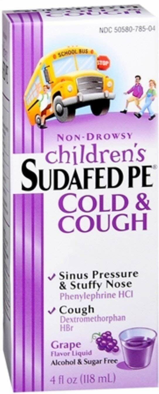 SUDAFED PE Children's Cold & Cough Liquid Grape 4 oz (Bulk Pack of 3)