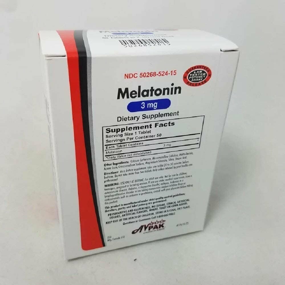 AVPak Melatonin Tablet 3mg 5X10 Count (4 Pack) Bulk