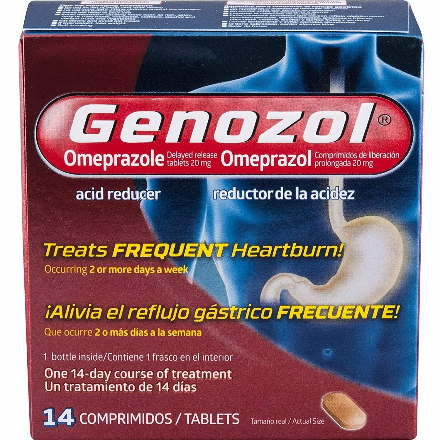 Genozol Omeprazole Acid Reducer 20 mg Tablets, 14 Count