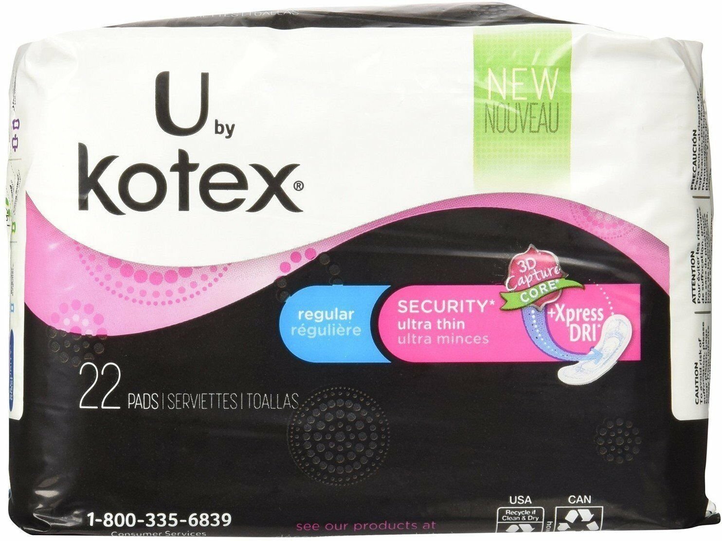 Kotex Ultra Thin Pads Regular Unscented 22 Each (Bulk Pack of 11)