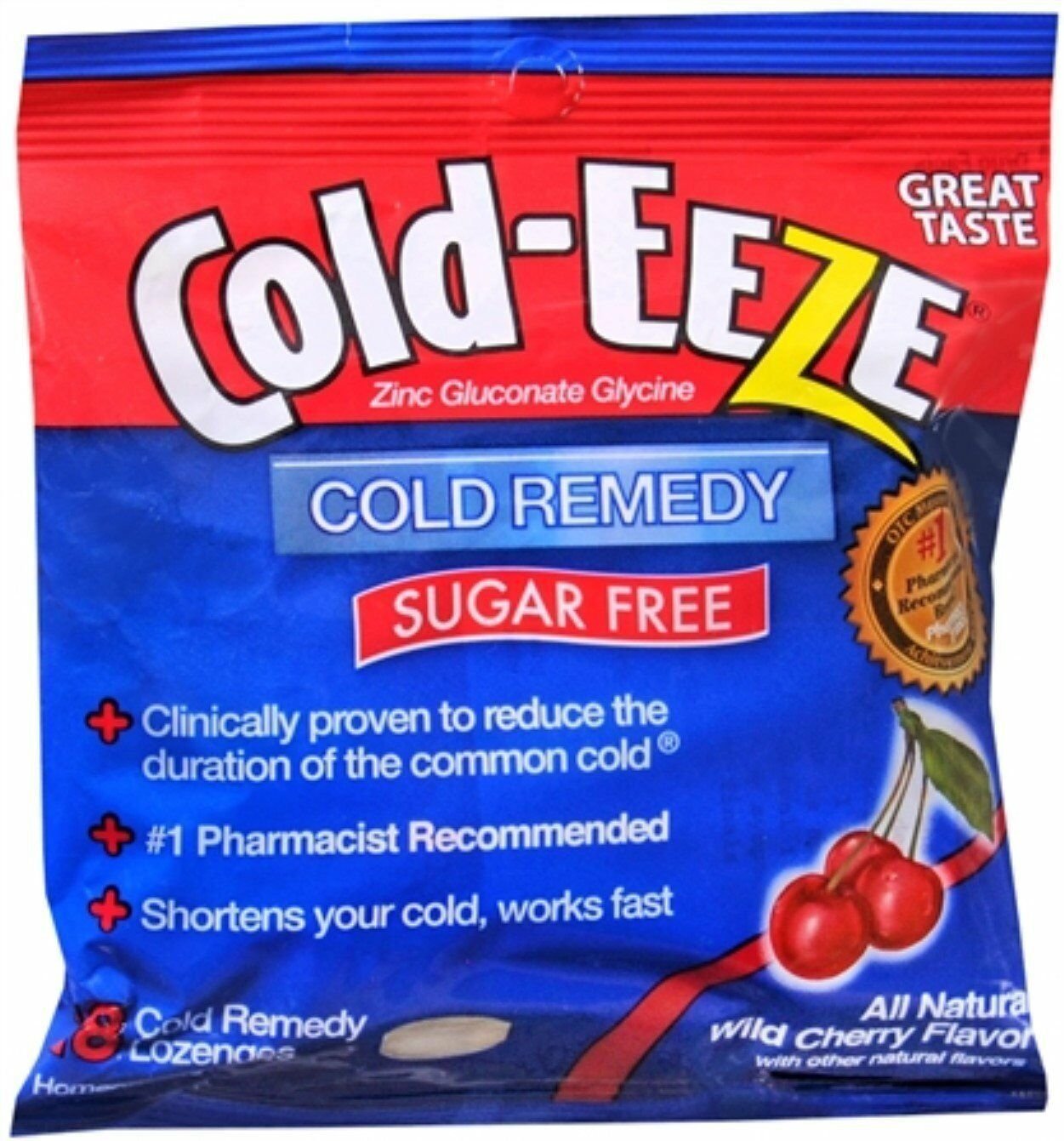 COLD-EEZE Lozenges Natural Wild Cherry Flavor Sugar Free 18 Each (Bulk Pack of 4)