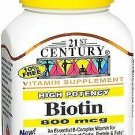 21st Century Biotin 800 mcg Vitamin Supplement High Potency 110 Tabs (Bulk Pack of 6)