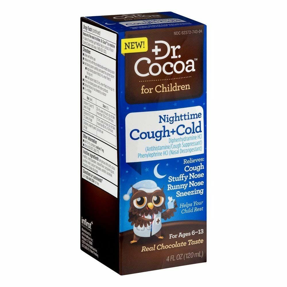Dr. Cocoa Nighttime Cough & Cold Medication, Chocolate 4 oz (Bulk Pack of 4)