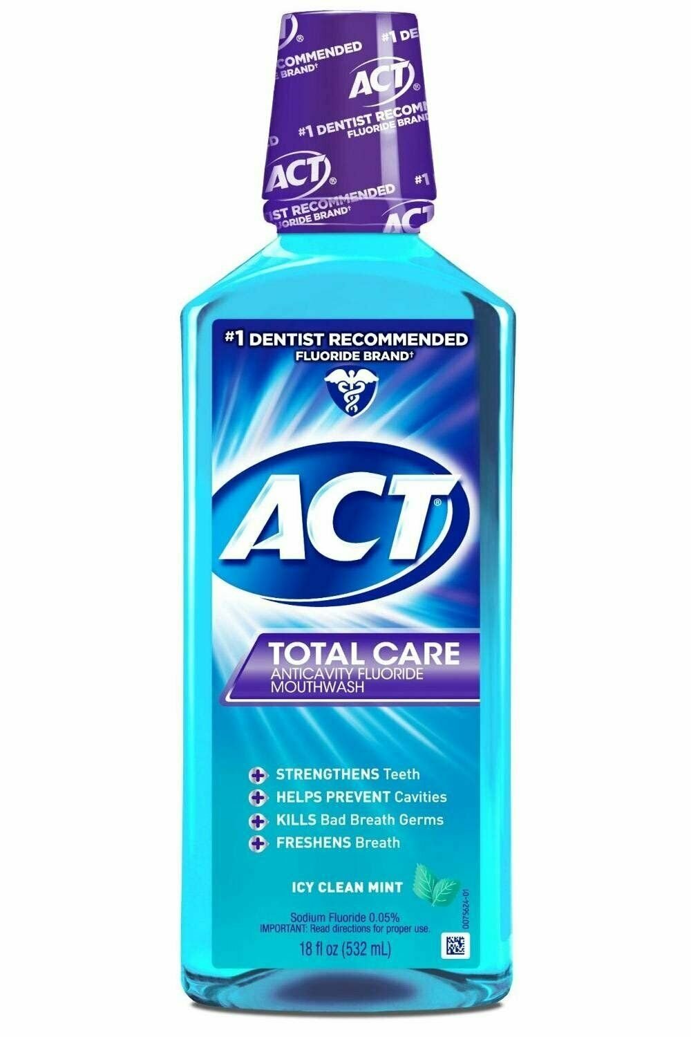 ACT Total Care Anticavity Fluoride Mouthwash Icy Clean Mint 18 oz