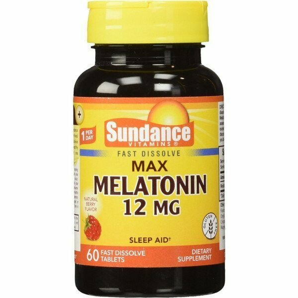 Sundance Max Melatonin 12 mg Tablets Natural Berry Flavor 60 Tabs (Bulk Pack of 12)