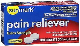Sunmark Pain Reliever Extra Strength Acetaminophen 500 mg 100 Tablets, 5 Pack
