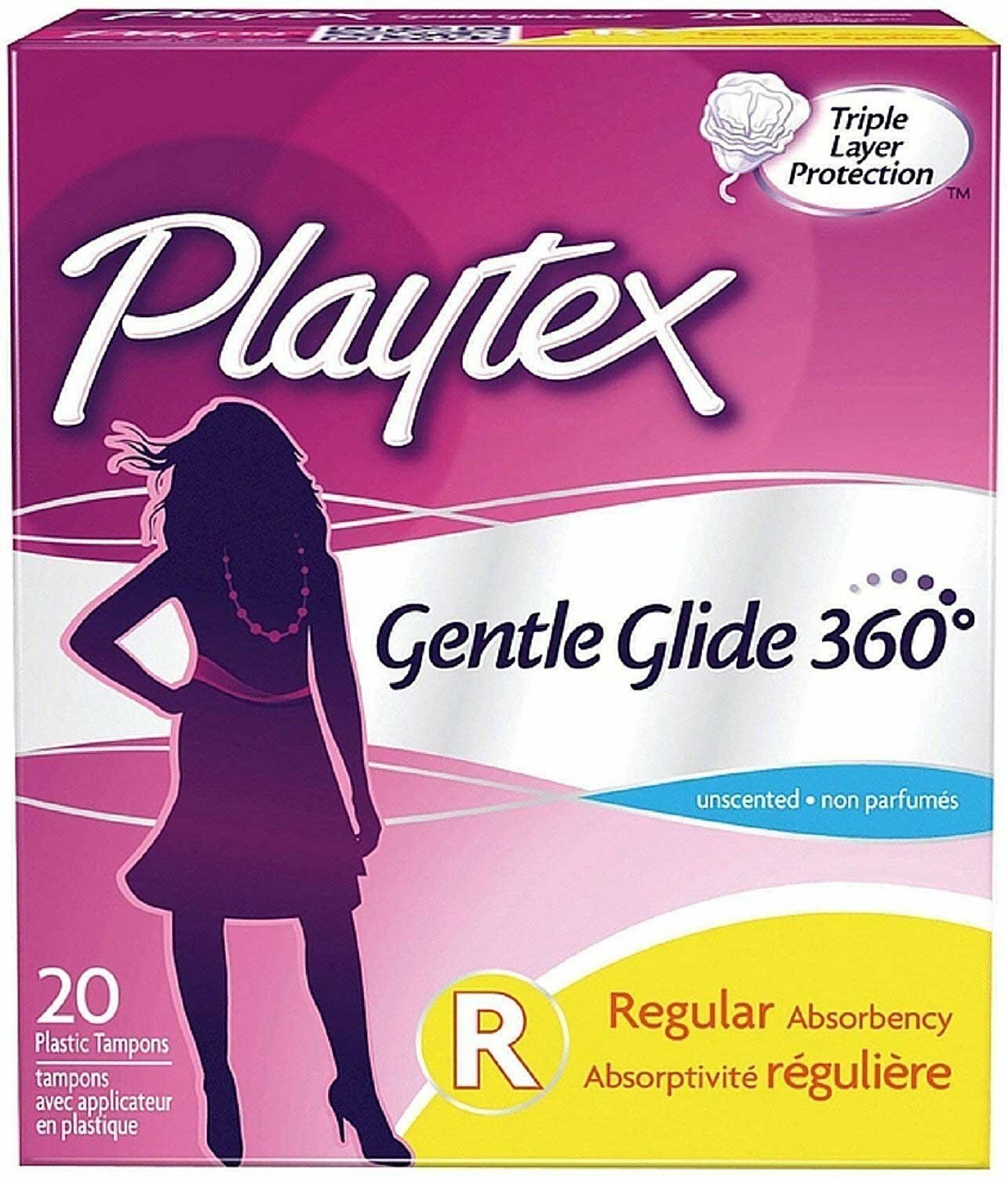 Playtex Gentle Glide 360 Unscented Regular Absorbency Tampons 20 ea (Bulk Pack of 6)