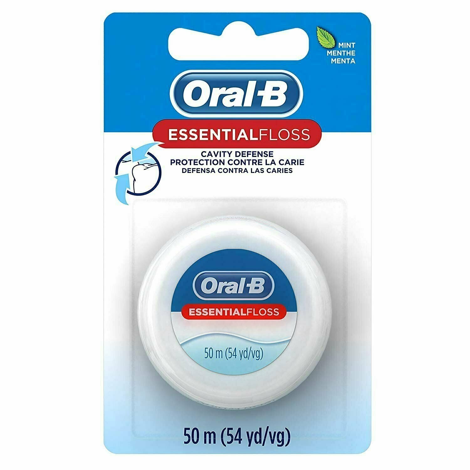 Oral-B Floss Mint Wax Cavity Defense Wax Coating & Shred-resistant, 50m, 4 Pack