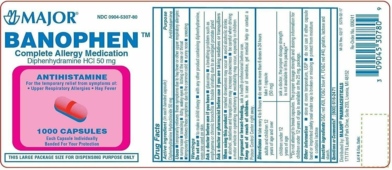 Major Banophen, 1000 Capsules Per Bottle