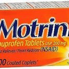 Motrin Ibuprofen USP 200mg - 100 Coated Caplets, Bulk Pack of 5