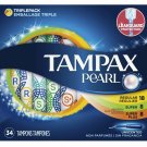 Tampax Tampons Pearl Triple Pack 34 Count Unscented 18 Regular+8 Super+8 (3...