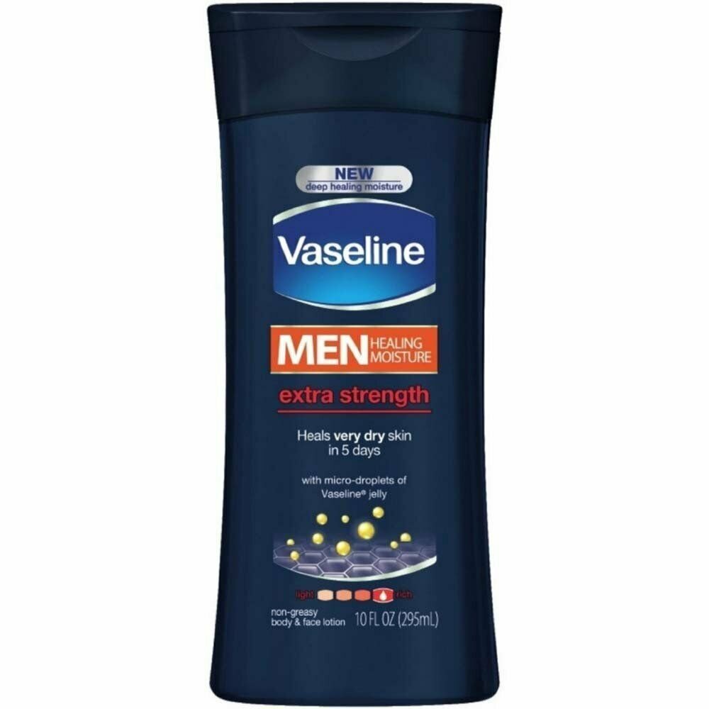 Vaseline Men Deep Healing Moisture Body Lotion Extra Strength, 10 oz, 12 Pack