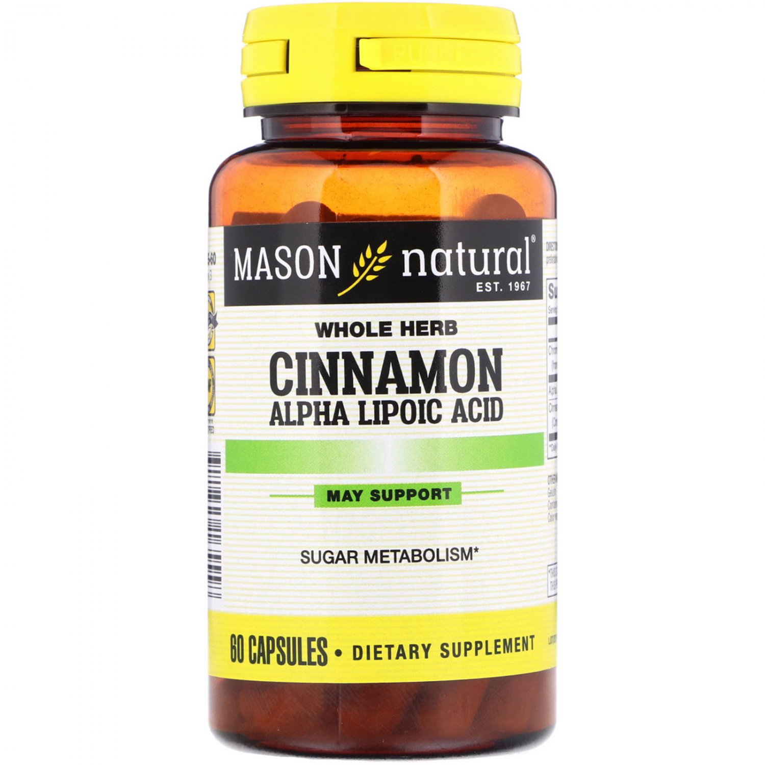 Mason Vitamins Cinnamon Alpha Lipoic Acid Complex Capsules Dietary Supplements, 60 Count