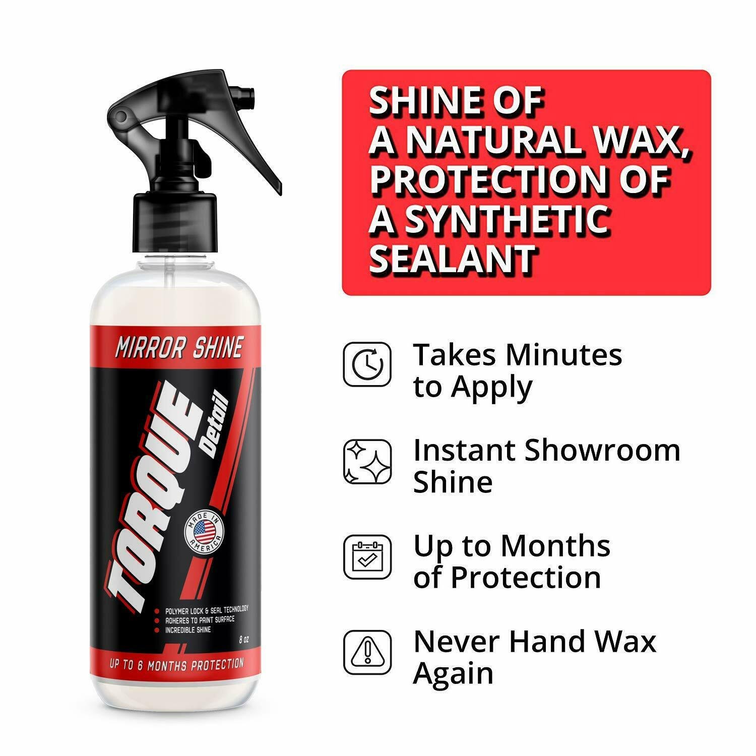 Torque Detail Mirror Shine Super Gloss Wax Sealant Hybrid Spray Fast 8oz