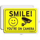 Smile You're on Camera Sign, Video Surveillance Sign - 2 Pack - 7 x 10 Inch NEW