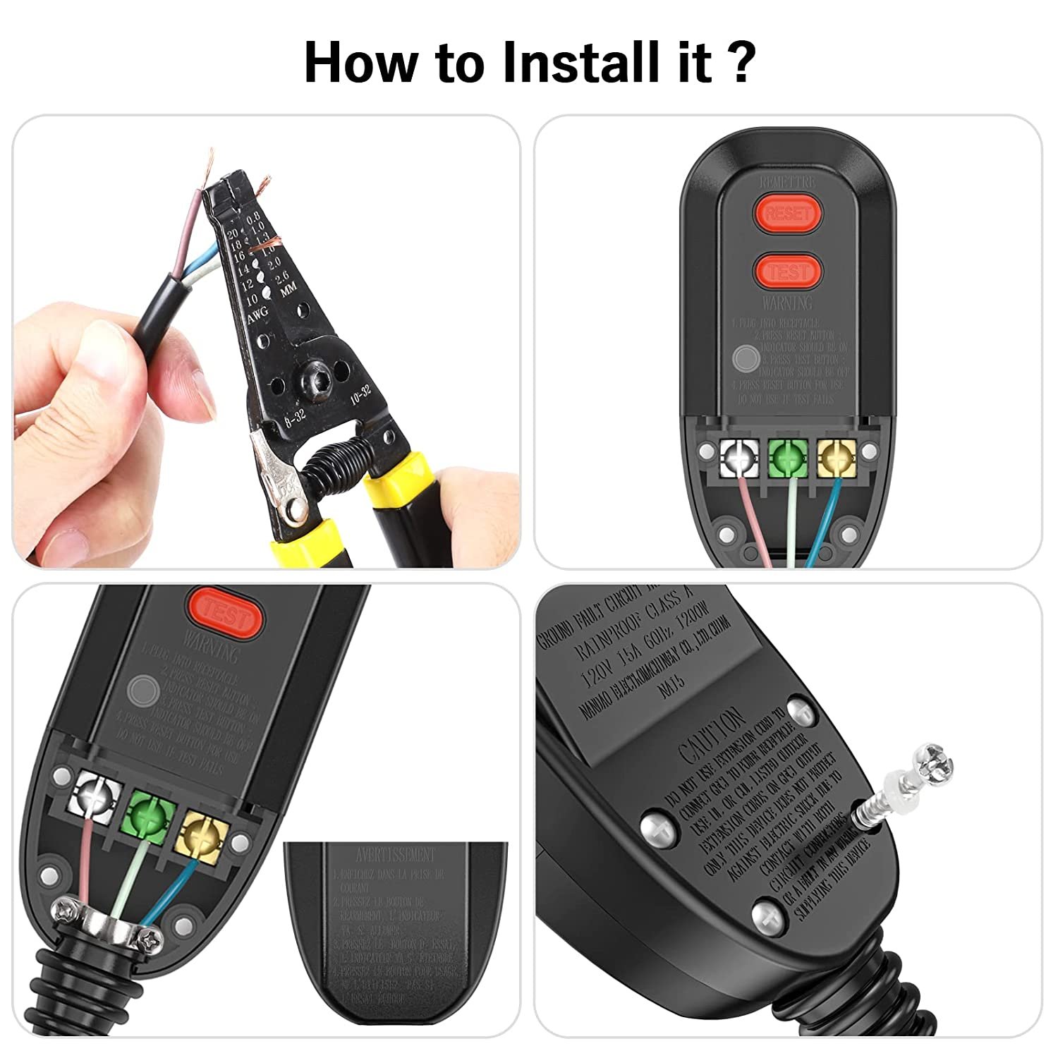 Auto Reset Ground Fault Circuit Interrupter Safety Plug,15A 3 Prongs