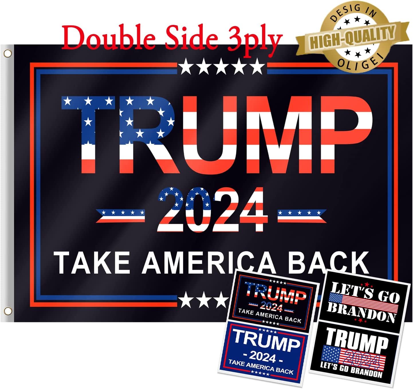 Trump 2024 Flag, 3X5 Feet Trump Flag 2024 Take American Back with 4 Pcs