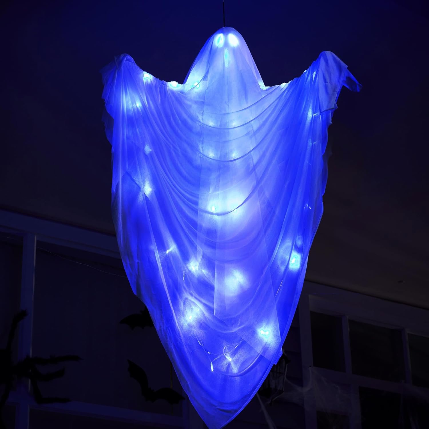63" Halloween LightUp Hanging Ghost, Flying Ghost with Blue Glowing