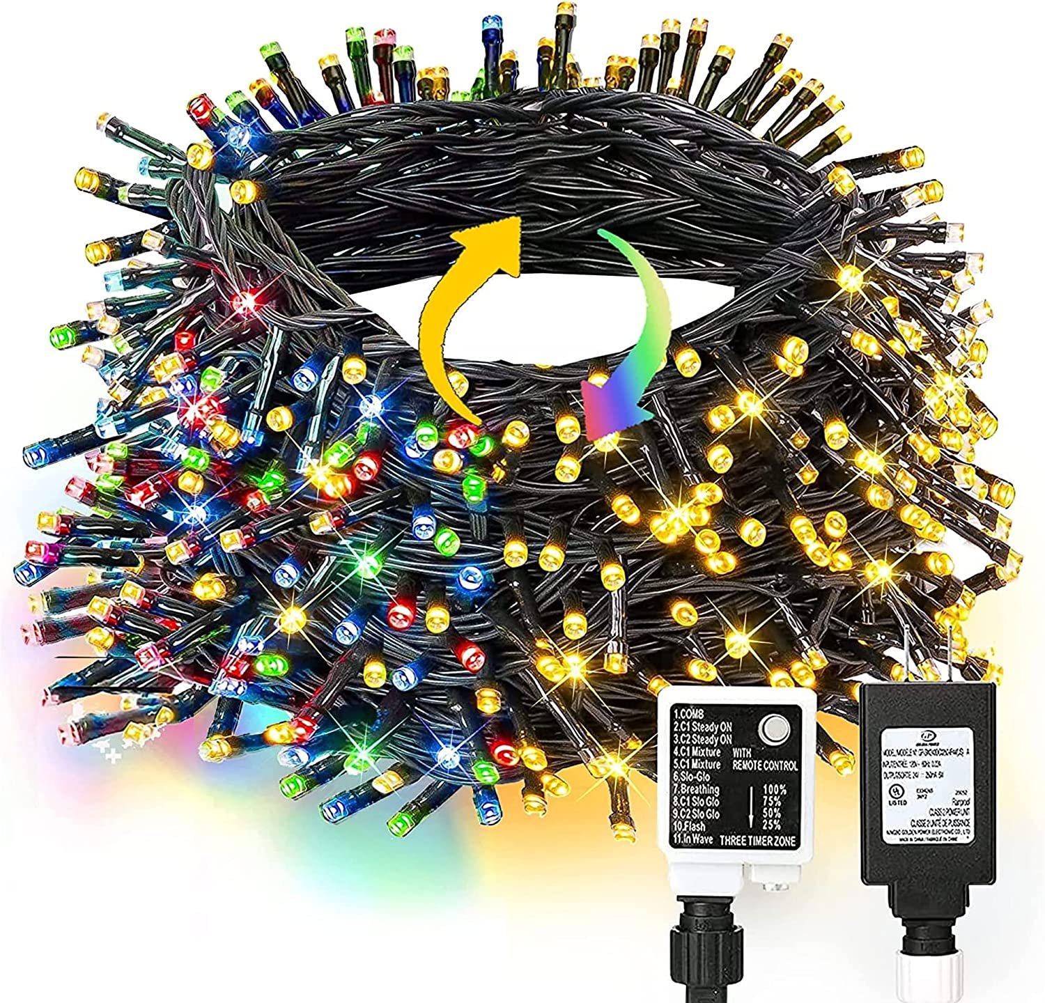 100FT 300 LED Color Changing Christmas Lights, 2 in 1 Warm White ...