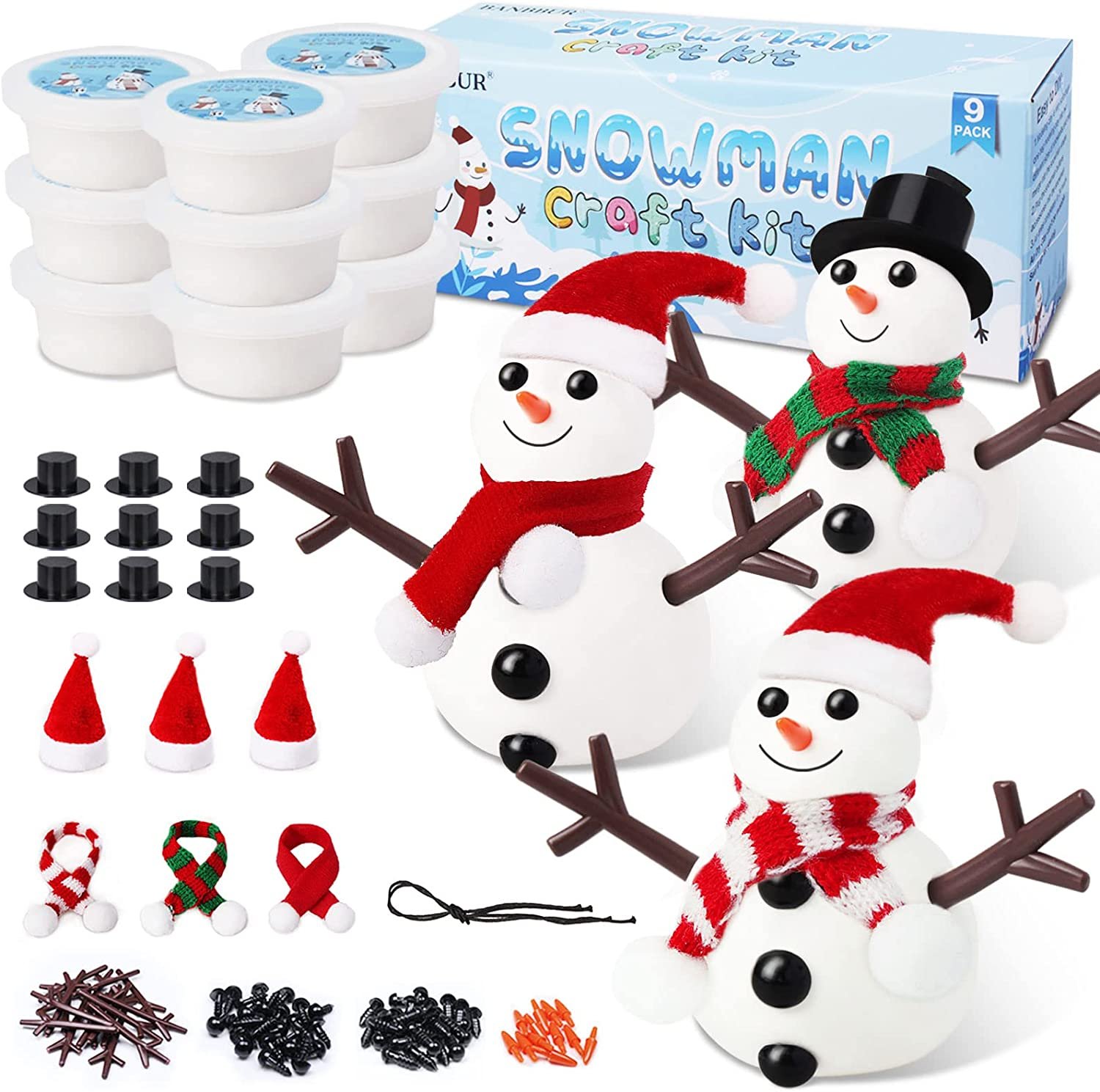 9Pack Build a Snowman Kit Snowman Crafts for Kids,Molding Clay Snowman ...