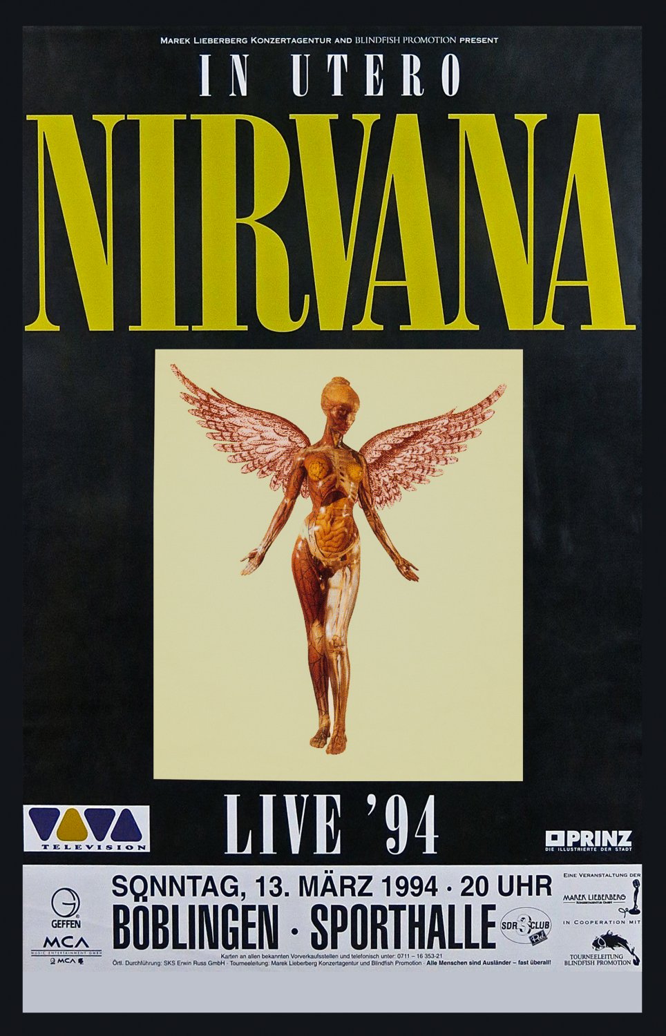 Nirvana Kurt Cobain In Utero Tour Vintage Concert Poster 24x35 inches Canvas Print