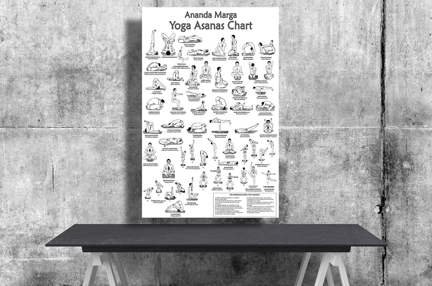 Ananda Marga Yoga Asanas Postures, Chart 18x28 inches Poster Print