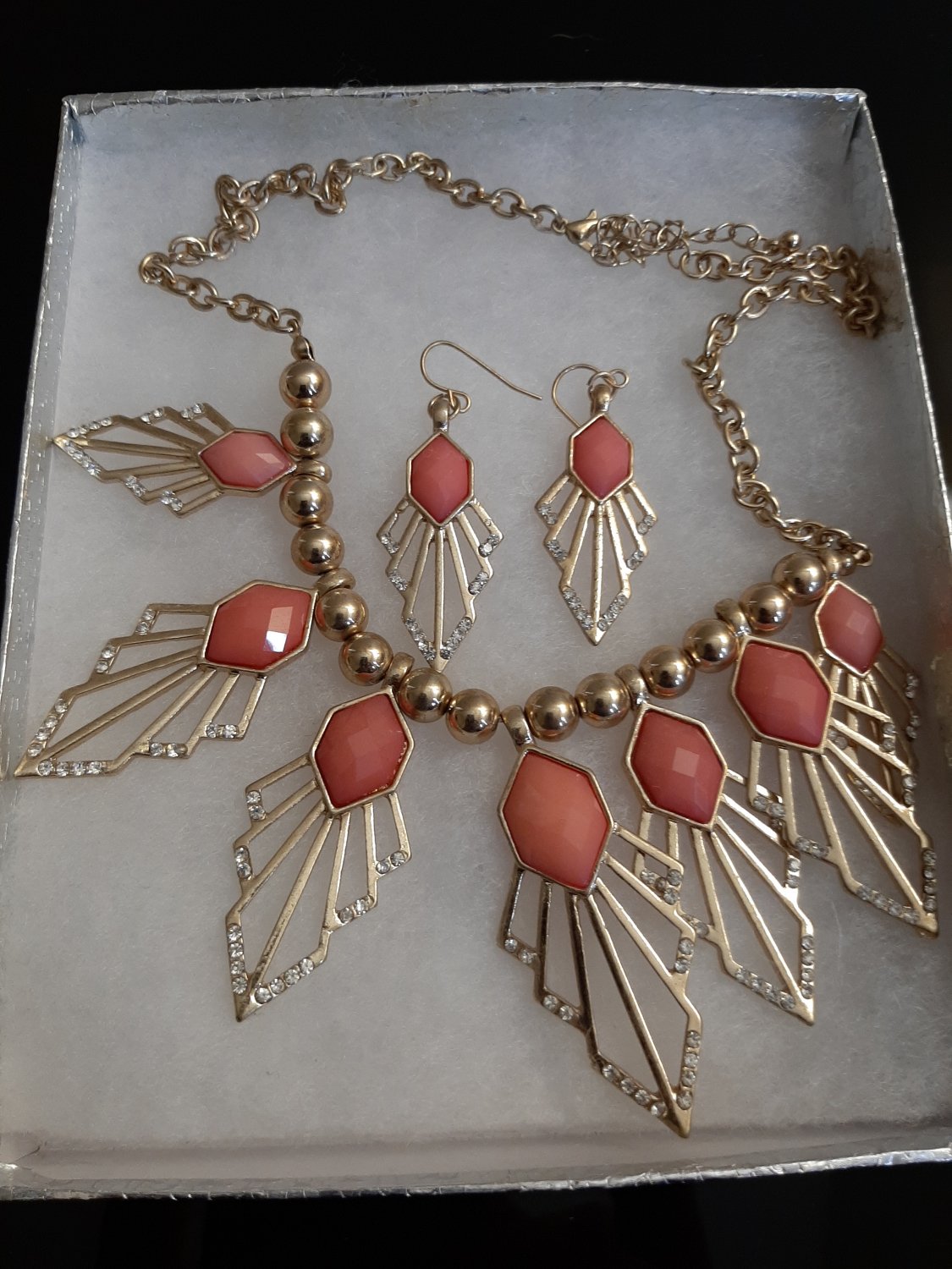 Orange Leaf Necklace and Earring Set
