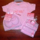 Got Milk Size 3-6 Months Medium Pink Girl Baby T-Shirt 4 Washcloths Cap Booties