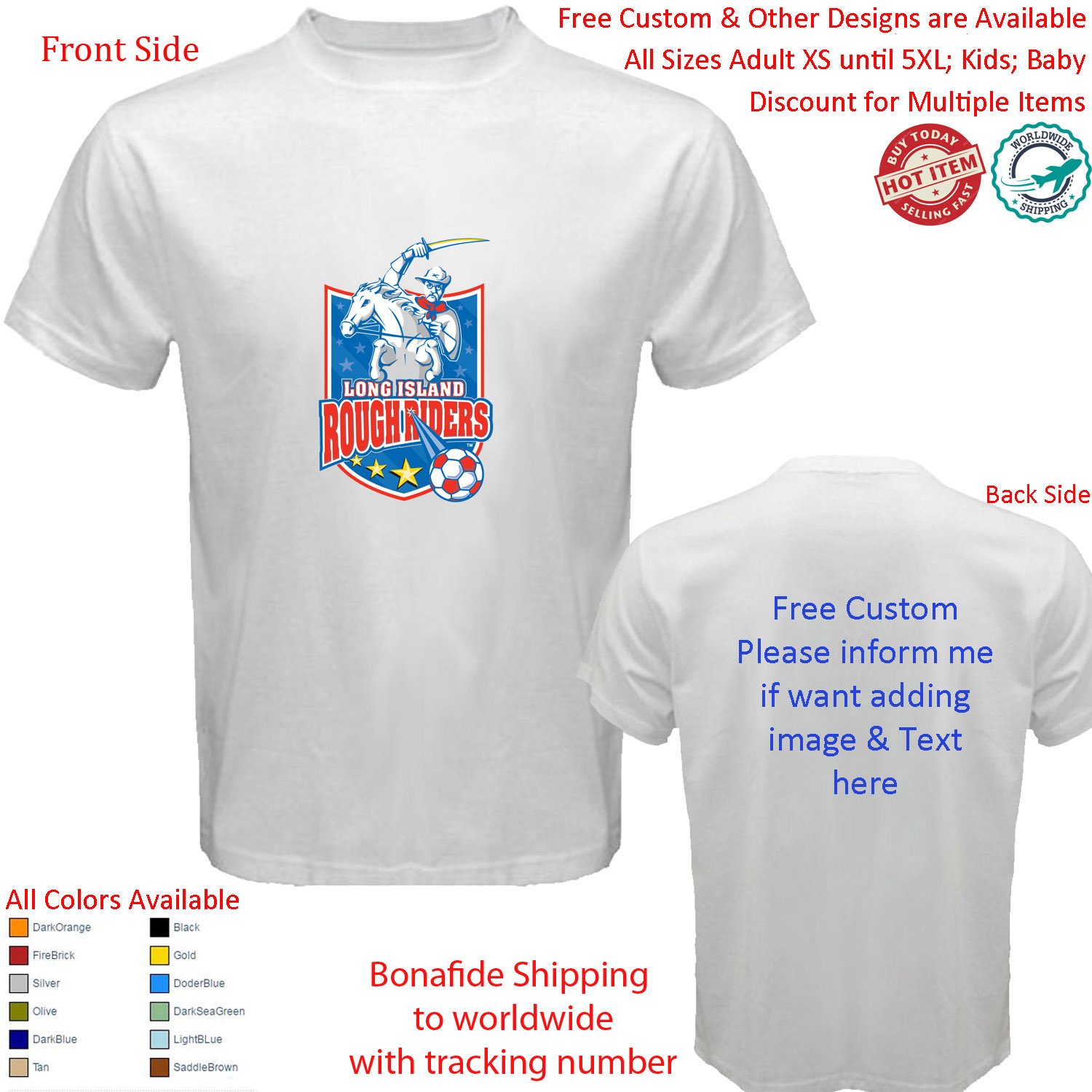 Long Island Rough Riders soccer USL Hofstra University2 Shirt Size adult XS-5XL Kids Toddler Infants