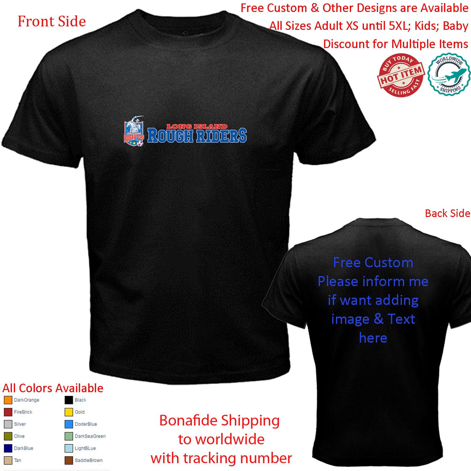 Long Island Rough Riders soccer USL Hofstra University3 Shirt Size adult XS-5XL Kids Toddler Infants