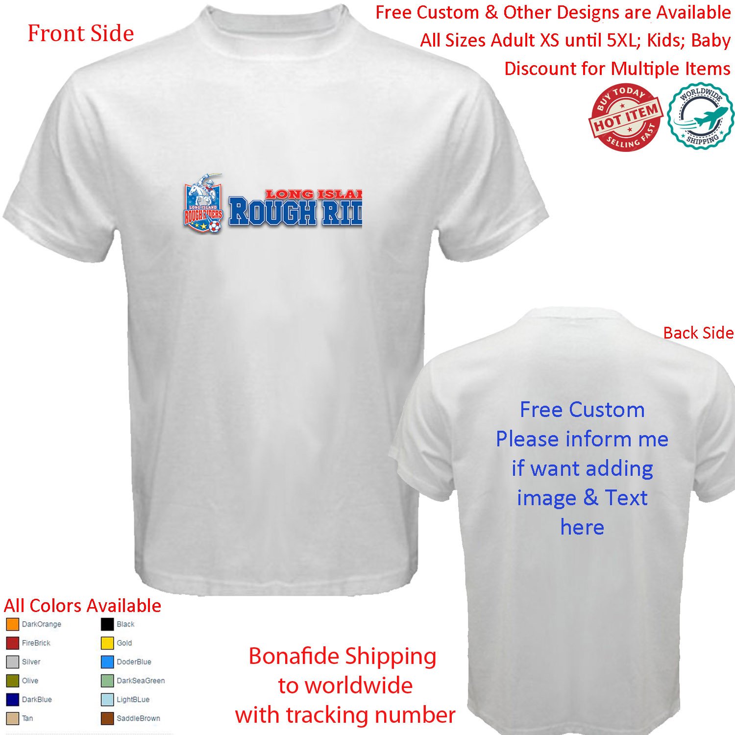 Long Island Rough Riders soccer USL Hofstra University4 Shirt Size adult XS-5XL Kids Toddler Infants
