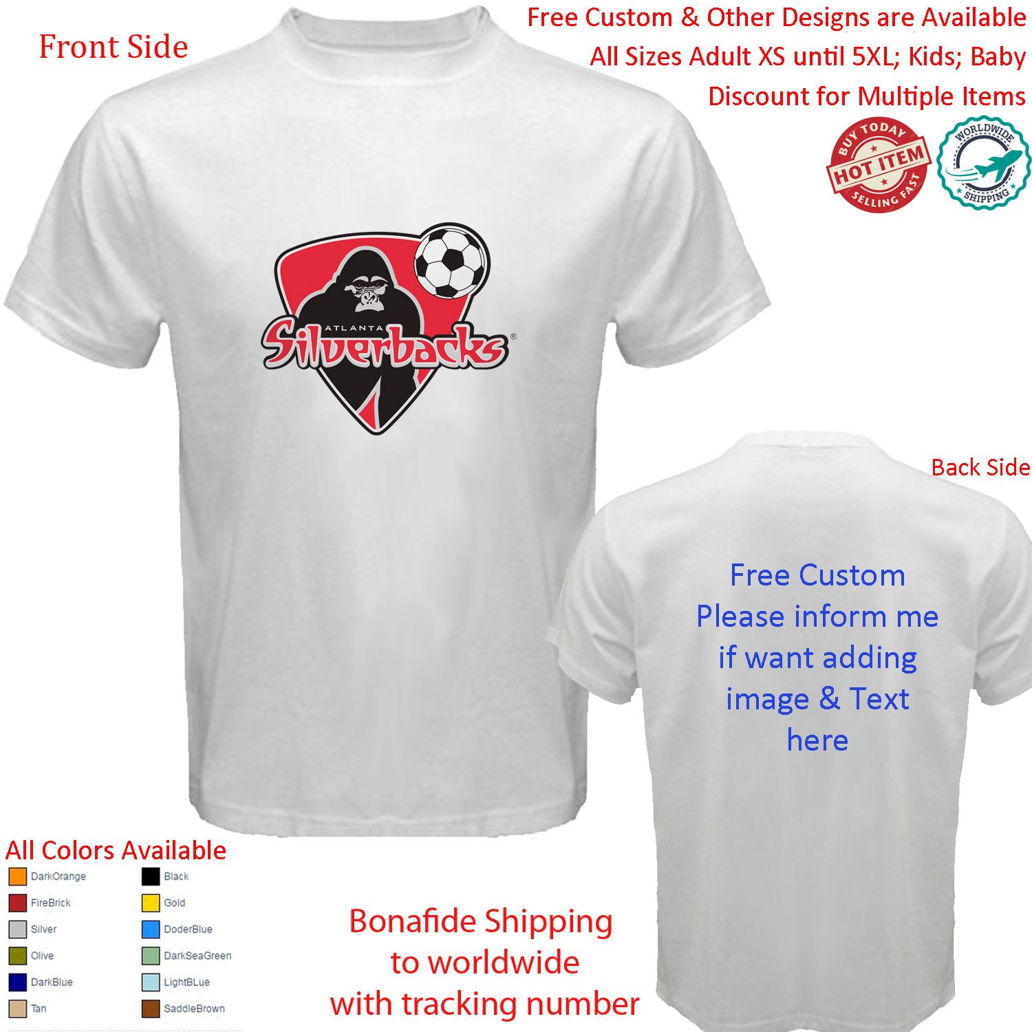 Atlanta Silverbacks soccer Atlanta Ruckus USL 2 Shirt Size adult XS-5XL Kids Toddler Infants