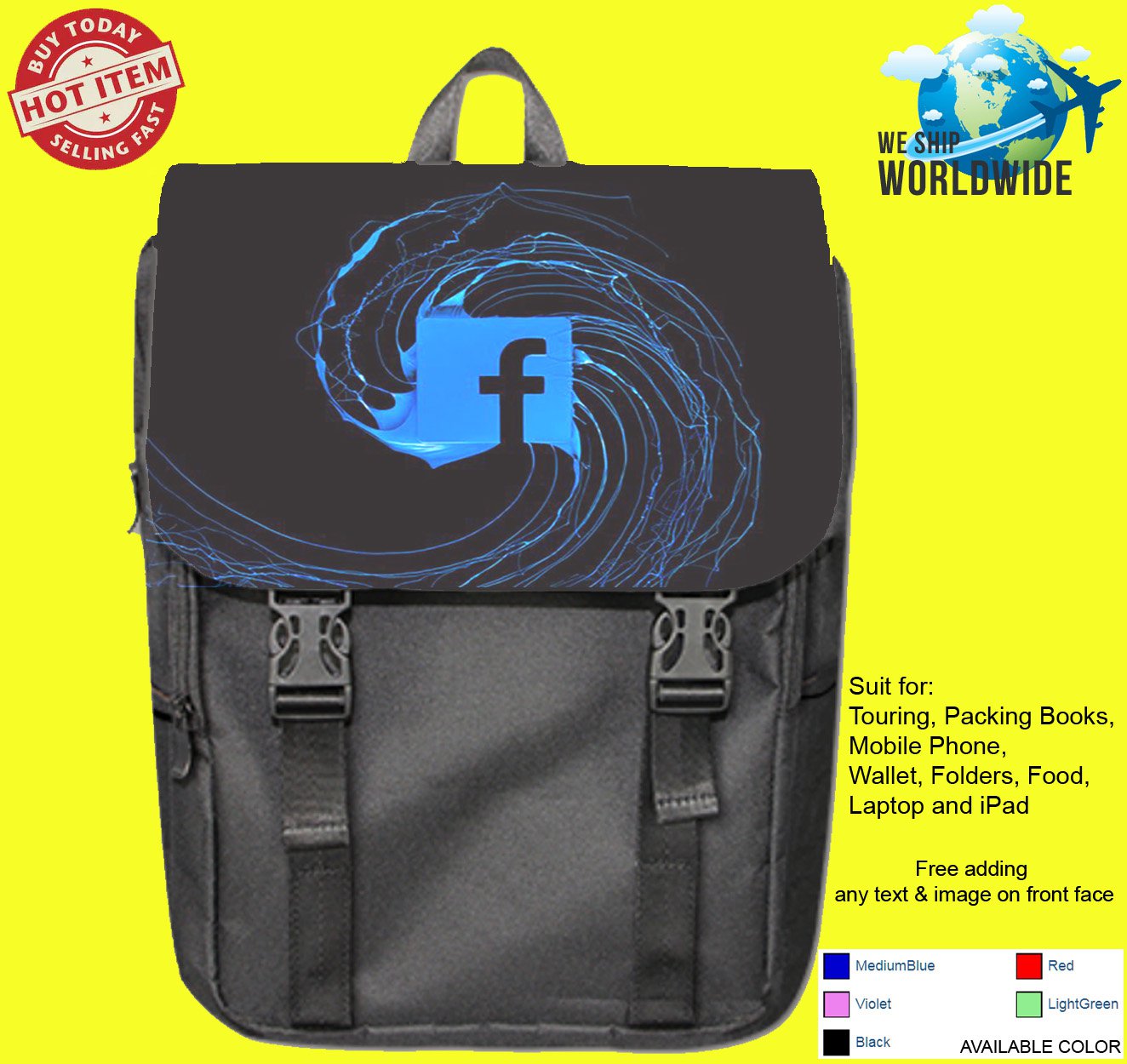 Facebook online social media Networking Gaming USA 2 Backpack bags