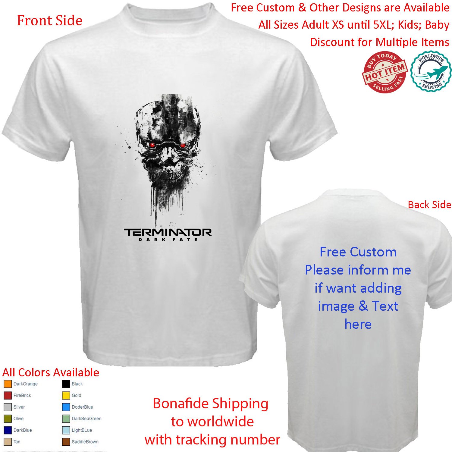 Terminator Dark Fate USA science fiction action film 4 T-Shirt Size adult XS-5XL