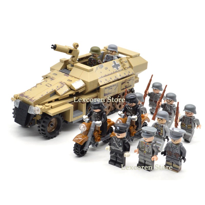WW2 German Army Soldiers with Armored Vehicle Sd.Kfz. 251 Minifigures Toys