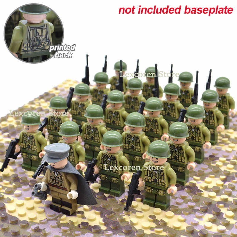 21pcs/set WW2 Allied Troops US army Officer & Soldiers with Weapons Toys