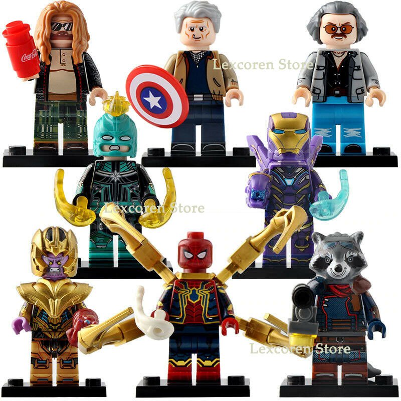 8pcs Avengers Endgame Thanos Fat Thor Pepper Spiderman Rocket Minifigures