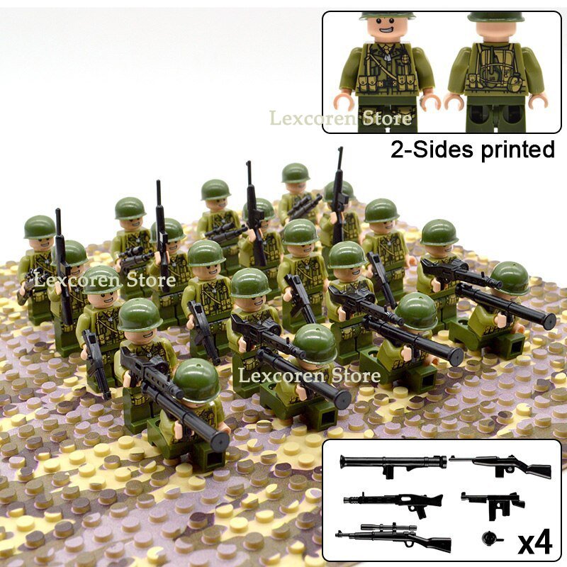 20pcs/set WW2 Allied Troops US army Soldiers with Machine Guns Minifigures
