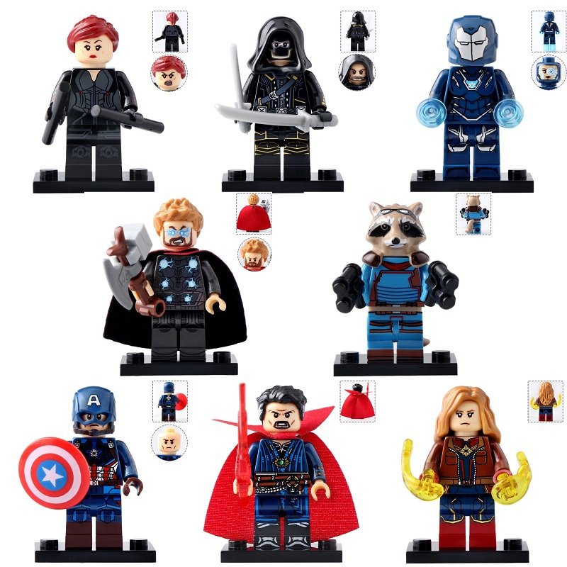 8pcs/set Avengers Endgame Captain Marvel Hawkeye Pepper Thor Strange Minifigures