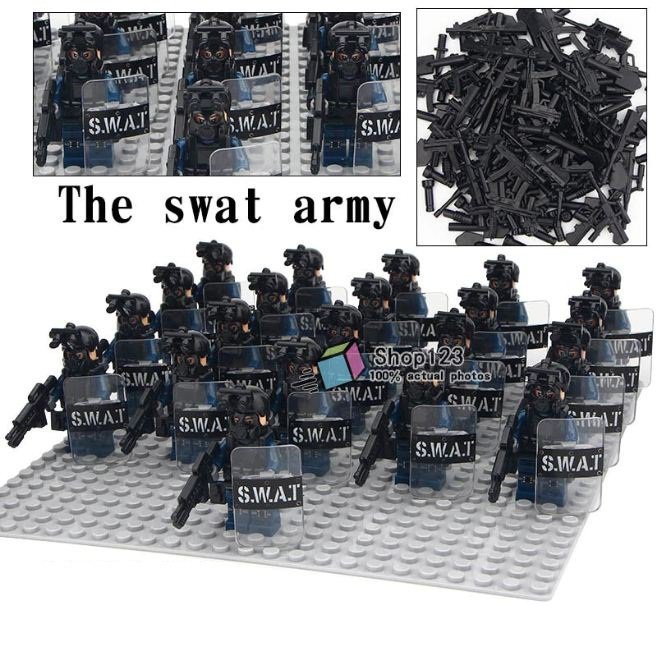 21pcs/set Special force Police The Swat Army with Mask Shield Weapon Minifigures