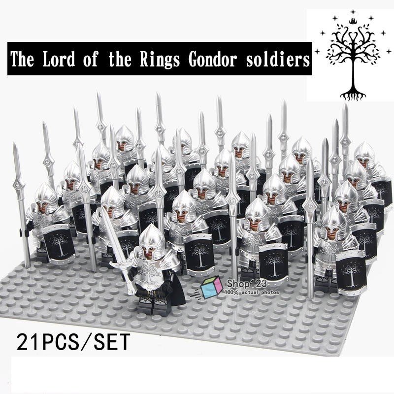 21pcs The Lord of the Rings Minifigures Gondor Soldiers Spear With Metal Armor